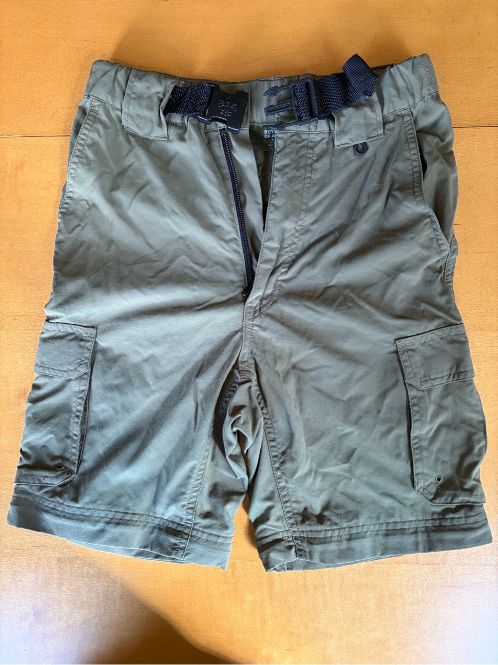 Youth medium Olive Cargo Shorts with Integrated Webbing Belt